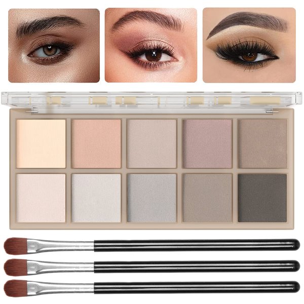 Sulily 10 Colors Eyeshadow Palette Matte Naked Eye Shadow Makeup,High Pigmented, Naturing-Looking, Ultra-Blendable,Long Lasting High Pigment Nude Eyeshadow with 3 Eyeshadow Brush(Cement color)