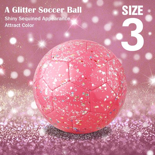 PP PICADOR Soccer Ball Kids Size 3, Glitter Shiny Sequins Toddler Soccer Balls with Pump for Girls Boys Ages 4-6-8 6-12 Child Baby Gift(Pink)