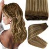 Sunny Balayage Human Hair Sew in Extensions Brown Blonde Weft Human Hair Extensions Ombre Brown Sew in Hair Extensions Human Hair Balayage Chestnut Brown Ombre Platinum Blonde 16inch 100g