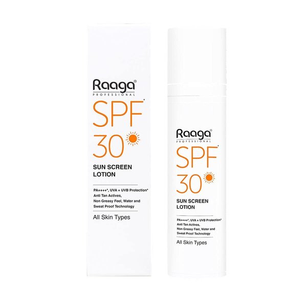 Raaga Professional SPF 30 Sunscreen Lotion, 1.86 Fl Oz (55 ml), with PA++++,Broad Spectrum UVA & UVB Rays Protection, Waterproof & Non Greasy Sunblock Lotion