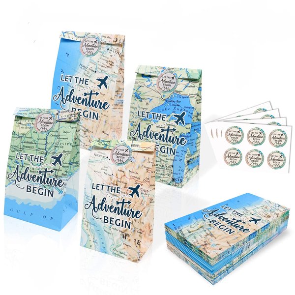 24 Pack Adventure Themed Party Favor Bags Let the Adventure Begins Gift Bags Adventure Awaits Bon Voyage Travel Farewell Themed Party Treat Bags Travel Themed Birthday Baby Shower Party Supplies
