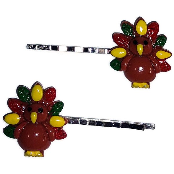 TURKEY Thanksgiving - Handmade Bobby PIn Hair clips - Set of 2