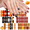SILPECWEE 6 Sheets Fall and Halloween Nail Polish Stickers Full Nail Wraps Holiday Nail Polish Strips Self Adhesive Gel Nail Strips Fingernail Sticker Nails for Women with Nail File