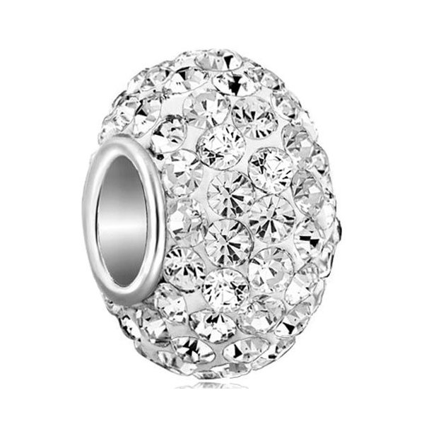 CharmSStory 925 Sterling Silver White Simulated Birthstone Charms Synthetic Crystal Bead For Bracelets