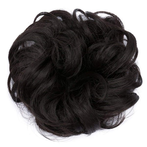Benehair Messy Bun Hair Piece Scrunchy Updo Hair Pieces for Women Fluffy Wavy Hair Bun Scrunchies Donut Hairpiece Synthetic Chignons With Elastic Rubber Band Brownish Black 2pcs 50g