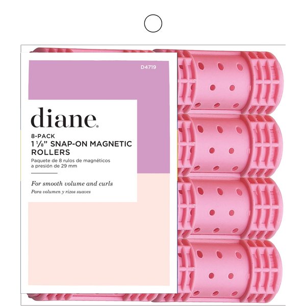 Diane Snap-On Magnetic Rollers Pack of 8 Hair Curlers for Women and Girls, Small, Diameter, Pink, D4719, 8 Count (Pack of 1)