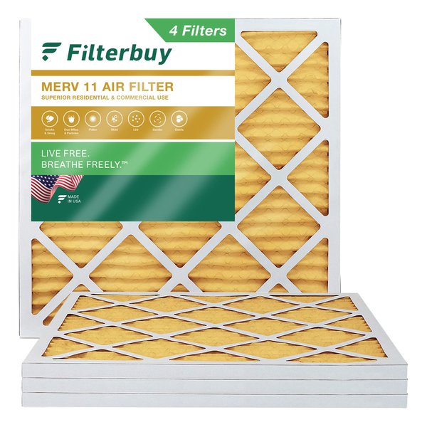 Filterbuy 14x14x1 Air Filter MERV 11 Allergen Defense (4-Pack), Pleated HVAC AC Furnace Air Filters Replacement (Actual Size: 13.50 x 13.50 x 0.75 Inches)
