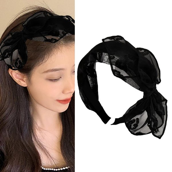 YangQian Black Headband with Bow Hair Bands for Women Girls Bowknot Headbands for Women Girls 80s Accessories for Women Headband with Lip