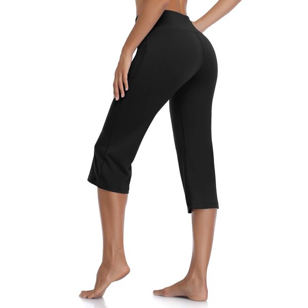 DAYOUNG Womens Bootcut Yoga Pants Capri Bootleg Flare Tummy Control Lounge Workout Running Pants Y57-Black-M