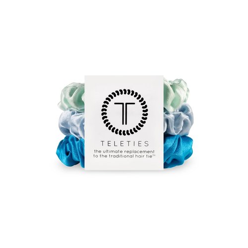 TELETIES - Small Scrunchie - 100% Natural Silk Hair Scrunchie - Soft & Gentle on Hair - Prevents Breakage & Damage - Safe for Sleep - Ideal for Thin-Medium Hair - For All Hair Textures - Blue My Mind