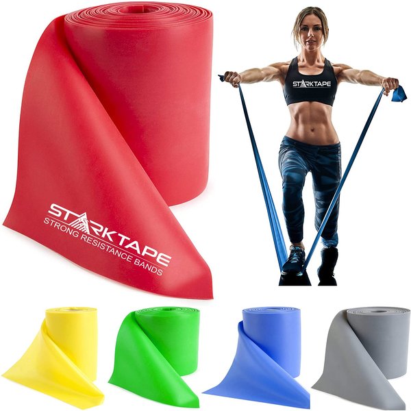 Starktape Resistance Bands Physical Therapy Professional 8 Yard Bulk. Non-Latex Elastic Exercise Fitness Band for Upper & Lower Body, Pilates, Rehab, Yoga, Pilates, Home Training Workout. Light Red