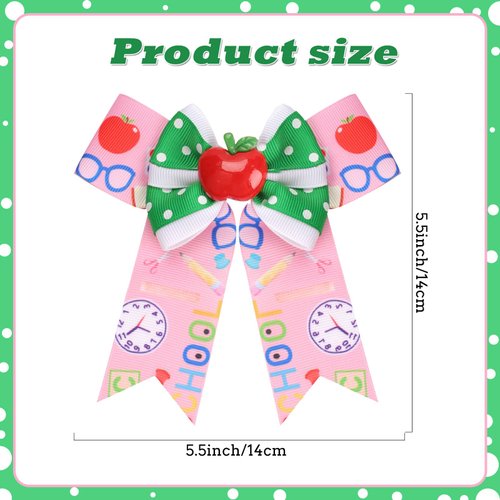 School Bows for Girls And Teacher, 2pcs Back To School Bows Hair Clips for Hair Accessories, 3D Apple Pattern With Bows Design Hairbows Kindergarten Girls Students Toddler Hair Accessories
