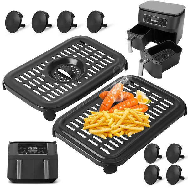Air Fryer Replacement Parts for Ninja Foodi DualZone Air Fryers, 2 PCS Food Grade Air Fryer Accessories Grill Pan Plate Crisper Plate Rack Tray for Ninja DZ090 DZ201 DZ100 Air Fryer, Dishwasher Safe