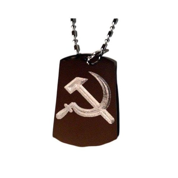 Hammer and Sickle USSR Former Soviet Union Flag Logo Symbol - Military Dog Tag Luggage Tag Metal Chain Necklace