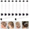 Rustark 40 Pcs Black Crystal Hair Pins Rose Flower Rhinestone Hair Clips U Shaped Hair Pins Bobby Pins Bun Hairpins for Wedding Bridal Women Hair Jewelry Accessories with Storage Case