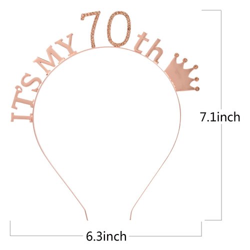 70th Birthday Gifts for Women, 70th Rose Gold Birthday Tiara and Sash, Happy 70th Birthday Party Supplies