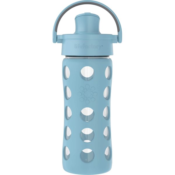 Lifefactory 12-Ounce Glass Water Bottle with Active Flip Cap and Protective Silicone Sleeve, Denim