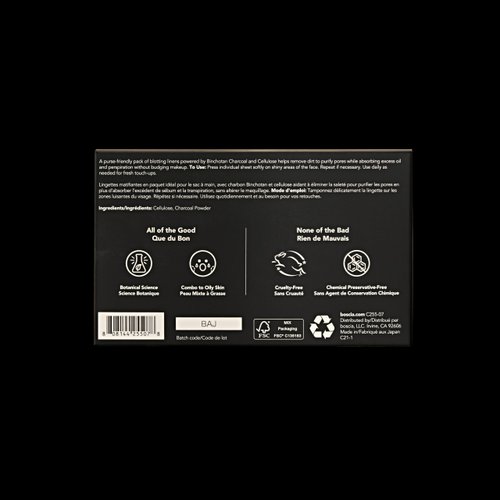boscia Black Charcoal Blotting Linens - Vegan, Cruelty-Free, Natural Skin Care - Oil Blotting Sheets for Face - For Combination to Oily Skin Types - Travel Size - 100 Sheets