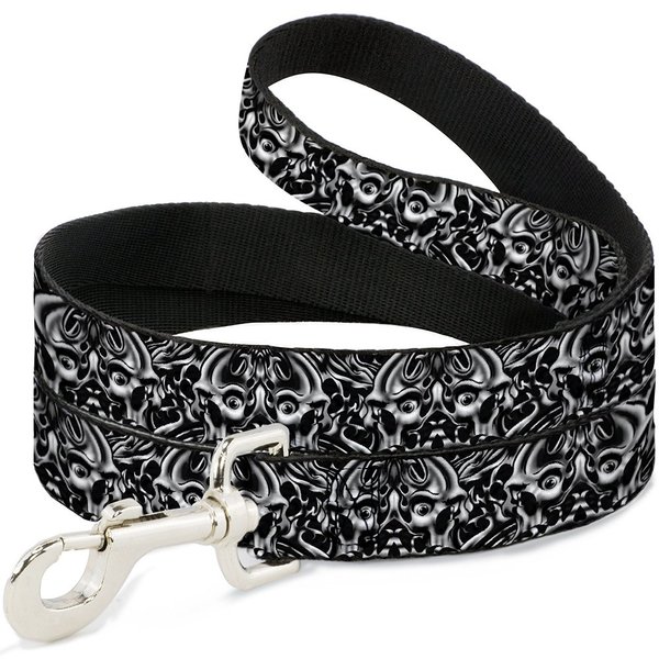 Buckle-Down Pet Leash - Sleeve Skulls Black/Gray - 6 Feet Long - 1" Wide