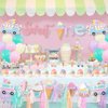 Ice Cream First Birthday Party Decorations, Sweet One Banner Cake Cupcake Toppers Macaron Balloons for Summer Ice Cream Popsicle Theme Baby 1st Birthday Girl Ice Cream One Year Old Bday Party Supplies