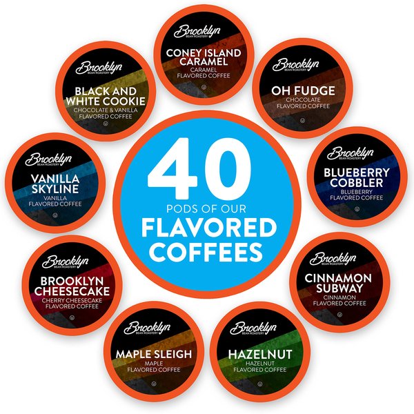 Brooklyn Beans Coffee Pods, Flavored Gourmet Variety Pack - Compatible with Keurig 2.0 K Cup Brewers, 40 Count, Assorted Flavors for a Gourmet Coffee Experience