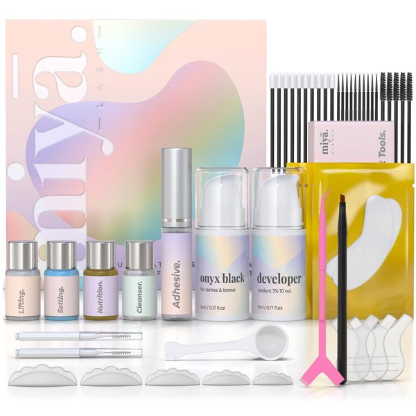 MIYA LASH Lash Lift & Brow Lamination Kit | Black, Voluminous Eyebrows & Eyelashes Color Kit | Professional 8 Weeks Result | LVL, Perm, Laminate | Keratin Brow Lift & Lash Lift Kit with All tools