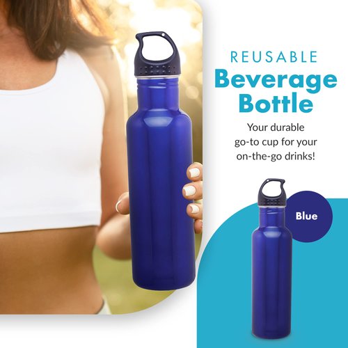 Simply Green Solutions - Stainless Steel Water Bottle for School, Workout, & Work, Reusable Water Bottles for Women & Men, Wide-Mouth Water Flask, 24oz Water Bottle with Screw-On Lid, Blue