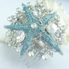 Sindary Wedding Headpiece 3.15" Pearl Rhinestone Crystal Bridal Starfish Hair Comb HZ6412 (Silver-Tone Blue)