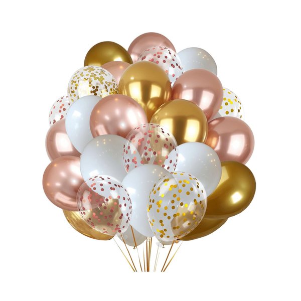 300 Pcs Rose Gold Confetti Balloons Set Lncludes 12 inch Gold White Rose Gold and Gold Rose Gold Confetti Balloons, for Party Wedding Decorations