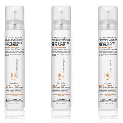 GIOVANNI Vitapro Fusion Protective Moisture Leave-in Hair Treatment, 5.1 oz. - Anti Frizz Heat Protection, Vitamin & Protein Enriched, No Parabens, Color Safe (Pack of 3)