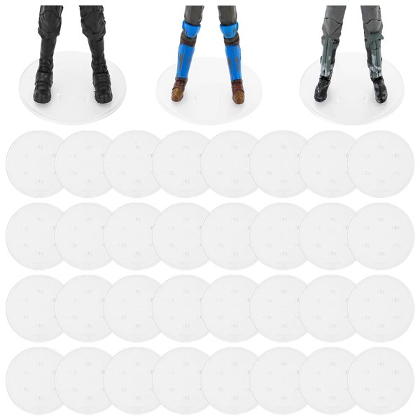 DisplayMore 32 Pieces Plastic Action Figure Display Stand Base ,Multi-PEG Model Support Stand Compatible with 6 inch Star Wars Black Series Figure Toy (32PCS-Clear-Round)