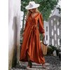 BerryGo Women's Fall Bridesmaid Long Sleeve Wrap Ruffle Belted Dress Boho Maternity Maxi Dress for Wedding Guest Brick Red Burnt Orange M