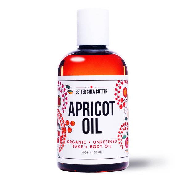 Organic Apricot Oil | 100% Pure, Cold Presssed | Massage Oil for Body and Face | Oil for Sensitive Skin | 4 oz by Better Shea Butter
