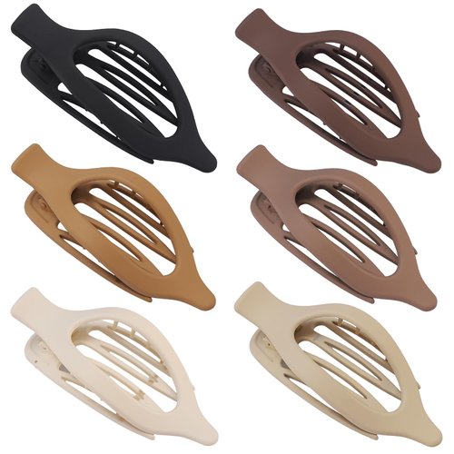 CHANDAT Flat Hair Clips 6 pcs Lay Down Claw Clips French Concord Hair Clips for Thick Hair Alligator Hair Clips for Thin Hair Duck Bill Hair Barrettes Hair Accessories for Women - Brown