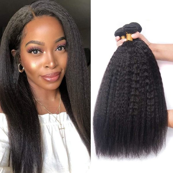 ADOIFAIR 10A Kinky Straight Human Hair 3 Bundles Yaki Straight Human Hair Weave Bundles UnprocessedBrazilian Virgin Remy Sew in Hair Extensions Natural Black(14/16/18Inch)