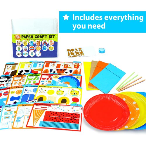 KRAFUN My First Safari Animal Paper Craft Kit, 18 DIY Arts and Crafts Zoo Animal, Organized Craft Activities Supplies Box Assembling Creative Toys for Toddlers, Boys, Girls 3-8 Years Old