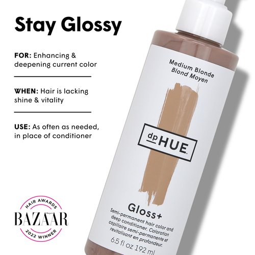 dpHUE Gloss+, Medium Blonde - 6.5 oz - Semi-Permanent Hair Color & Conditioner - Paraben, SLS & SLES Sulfate Free - Vegan, Leaping Bunny Certified