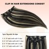 Real Hair Clip in Extensions, OiMiGO Blonde Highlighted Clip in Human Hair Extensions Honey Blonde Highlights Black Hair Extensions 7 Pieces 18 Inch 70g Invisible Clips Straight Clip on Extension