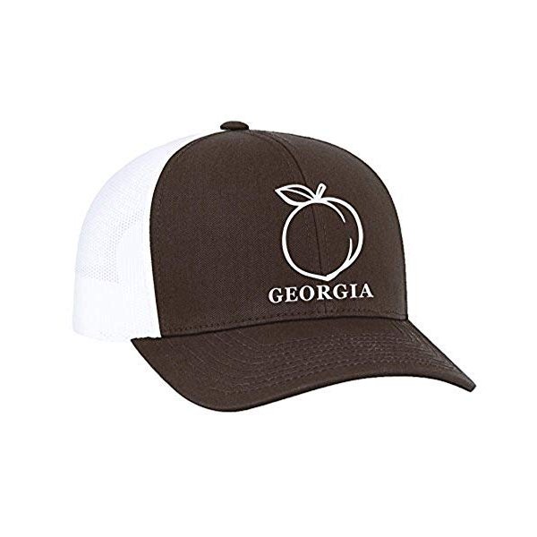 Heritage Pride Georgia Peach Embroidered Trucker Hat-Brown,White Mesh,White Embroidery