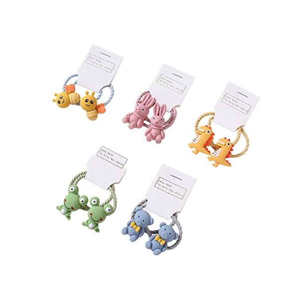 KDDOM 10 Pcs Cute Cartoon Animal Elastic Hair Ties Rope Accessories for Girls,Bee,Bear,Rabbit,Frog,Dinosaur(Colorful)