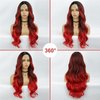 LUNDEREN Ombre Red Wigs for Women Long Red Wig Ombre Red Wavy Wig Long Red Wavy Wig 26 Inch Heat Resistant Red Wigs for Daily Party Use (Ombre Red)