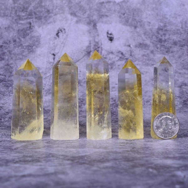Angelstones Natural Citrine Gemstone Healing Crystal Hexagonal Pointed Reiki Chakra Faceted Prism Wand Carved Stone Figurine Home Decor