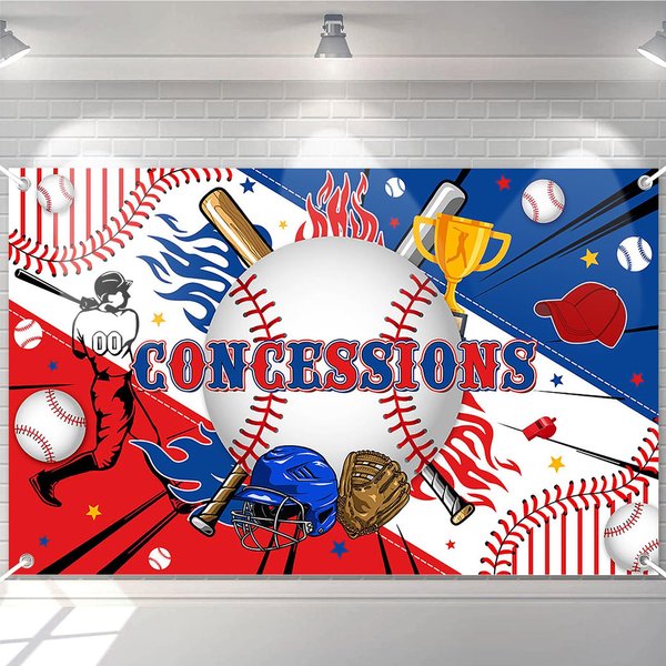 Avezano Baseball Party Decorations Banner for Boys Kids Teens Baseball Concessions Banner Baseball Sports Themed Holiday Party Supplies 70.8 x 47.2 Inch