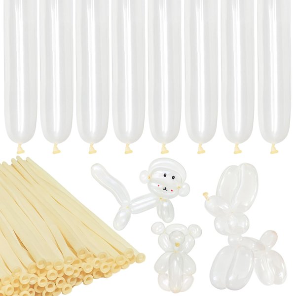 LXZFCRG 260 Balloons Clear Long Skinny Latex Balloons for Balloon Animals, 100Pcs Twisting Balloon Shine for Balloons Arch Party Supplies Weddings Birthday (Clear)