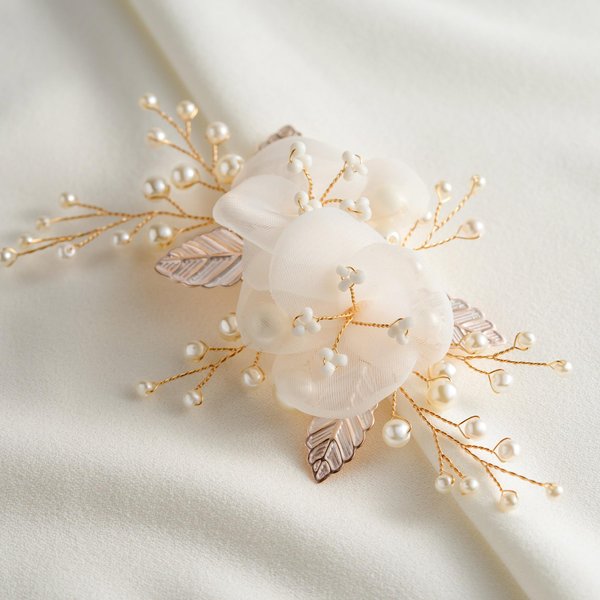 SWEETV Wedding Hair Accessories for Bride, Flower Hair Clip Pearl Princess Headpiece Elegant Bridal Hair Comb Flower Girl Hair Jewelry Hair Pieces for Bride Bridesmaid Women Girl Party Prom Gift