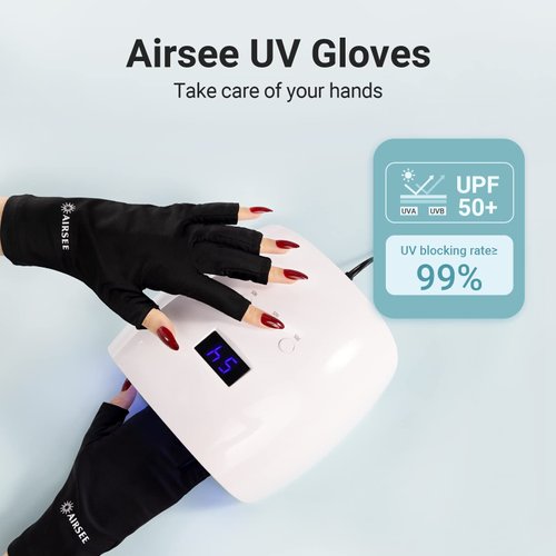 AIRSEE Anti UV Gloves for Nail Lamp, UPF50+ UV Protection Gloves for Manicures Nail Art, Fingerless Gloves for Women (Black)