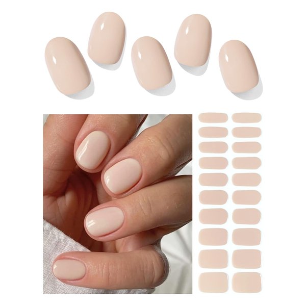 Wahrshei Semi Cured Gel Nail Strips, 20pcs N Nude Gel Nail Stickers Work with UV, Gel Nail Wrapsfor Home Nail Art DIY, Easy to Use and Remove