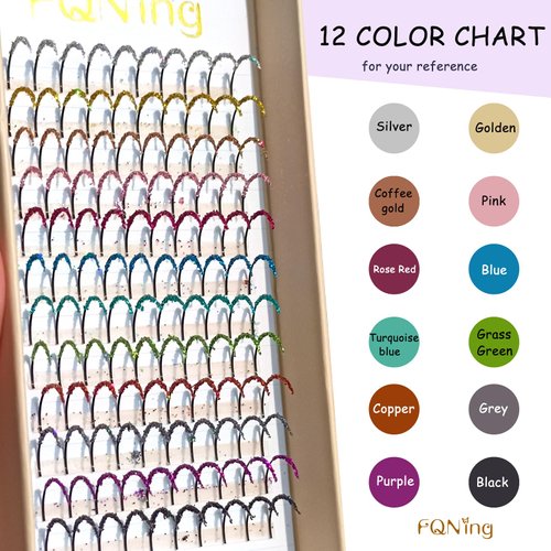FQNing Glitter Lash Extensions Laser 12 Colored Mix Spike Eyelash Extension Professional Supplies 15mm 0.20 D (Mix-12 Colors)