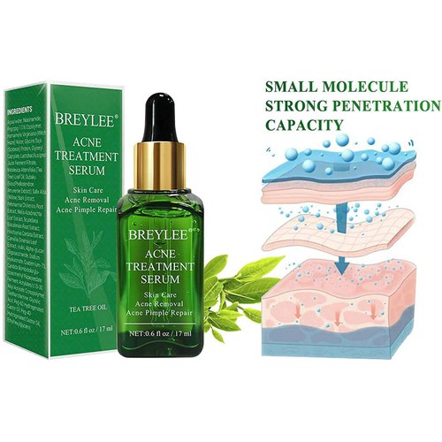 Acne Treatment Serum, BREYLEE Tea Tree Clear Skin Serum for Clearing Severe Acne, Breakout, Remover Pimple and Repair Skin (17ml,0.6oz)