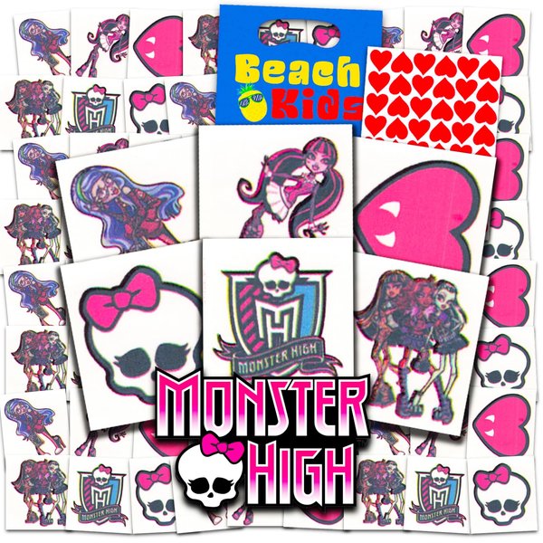 Monster High Temporary Tattoo Set - 14 Pc Monster High Party Favors Bundle - 7 Temporary Tattoo Sheets Plus 7 Goodie Bags for Girls, Kids | Monster High Party Supplies